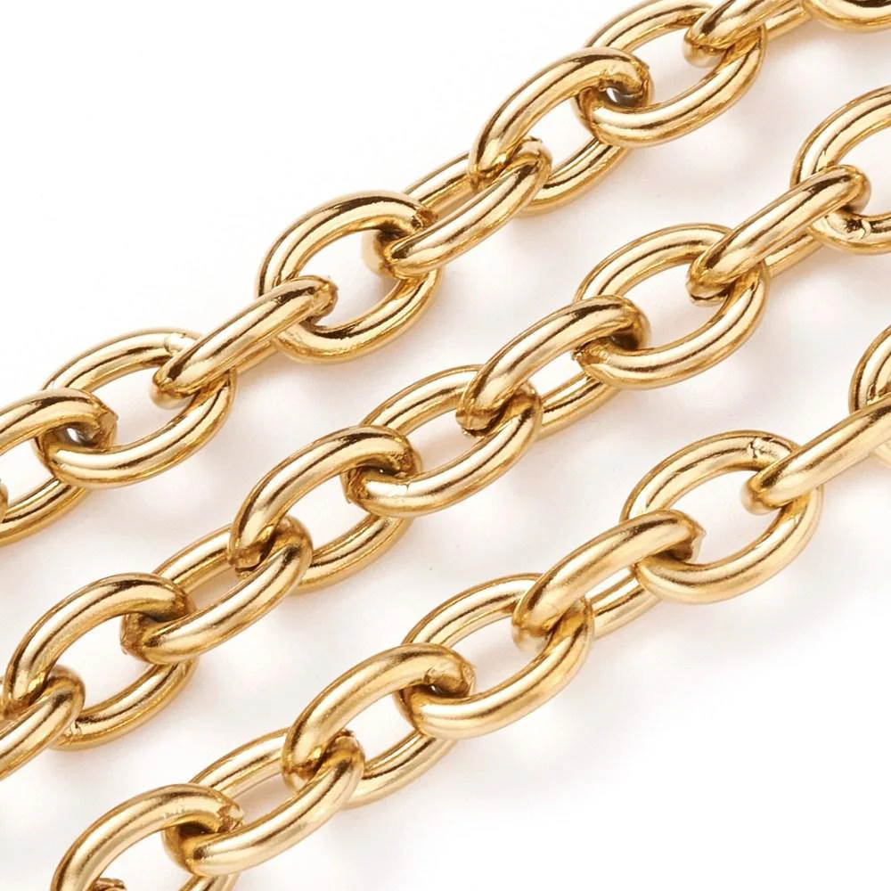 Ketting schakel RVS goud 8mm - per 10 cm