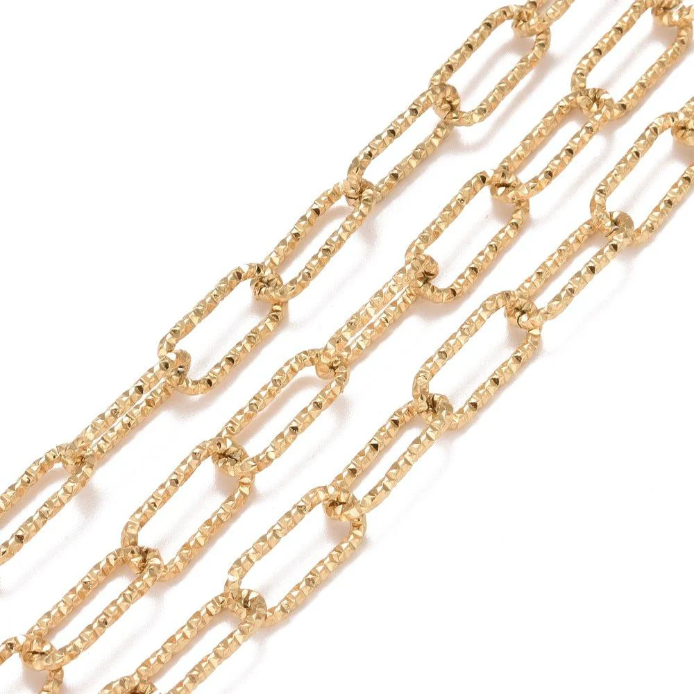 Ketting schakel faceted Premium RVS goud 17x7mm - per 10cm