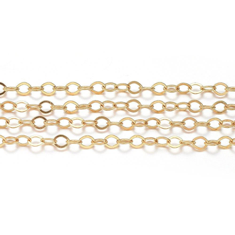 Ketting schakel plat ovaal RVS goud 3x4mm - prijs per 10cm