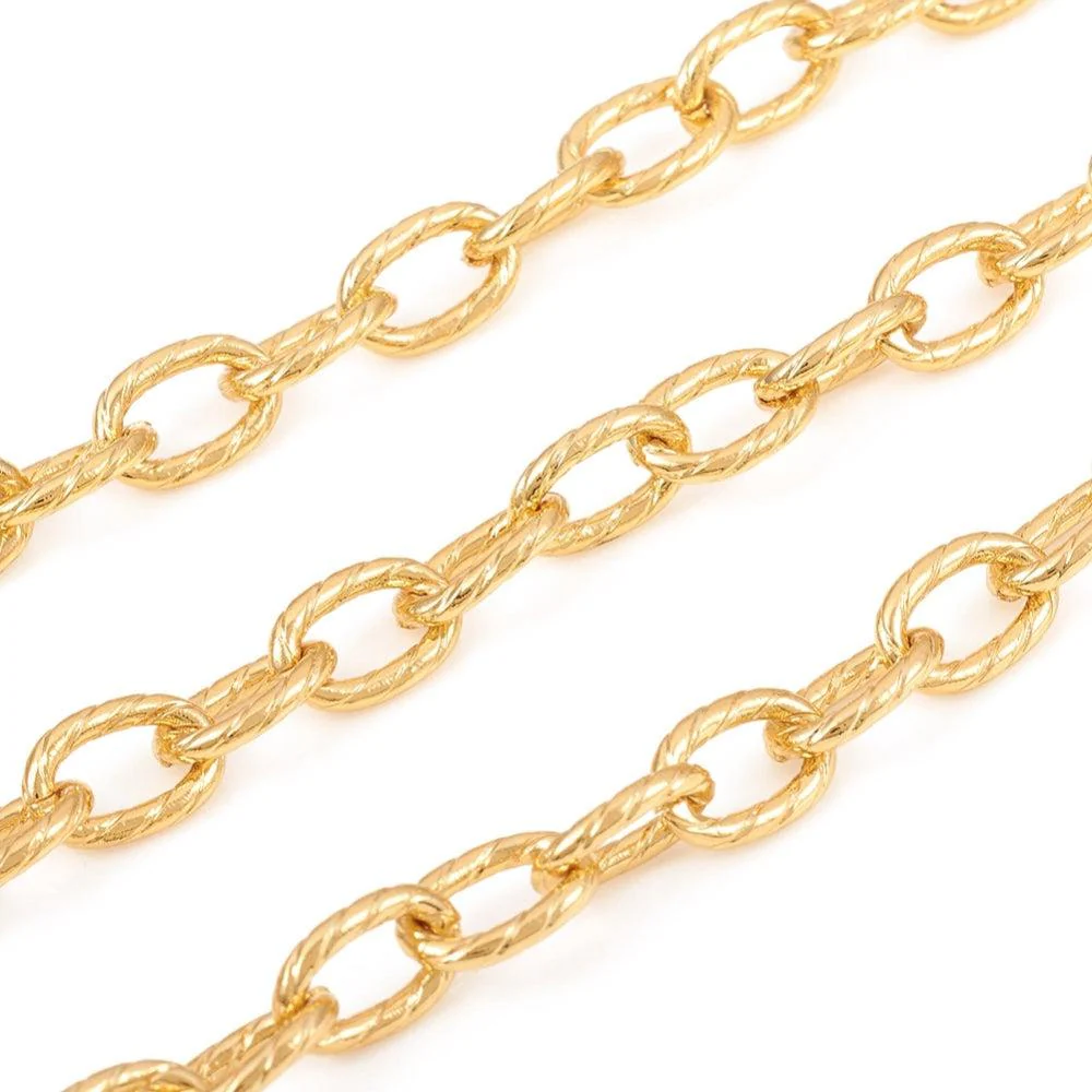Ketting schakel textuur 18K goud 10x7mm - prijs per 10cm