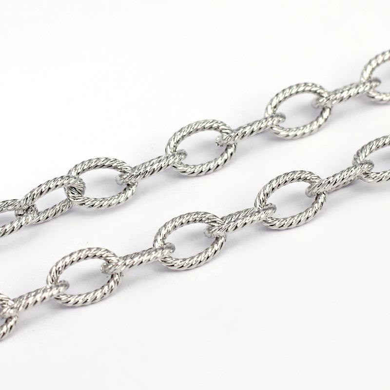 Ketting textured cable RVS zilver 9x6x1,4mm- per 10 cm