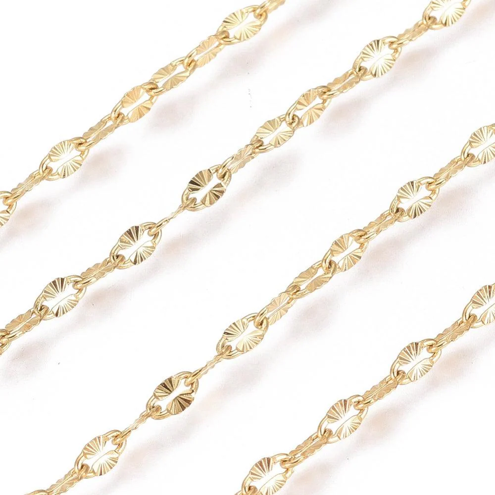 Ketting textuur rond RVS goud 4x2mm - prijs per 10cm