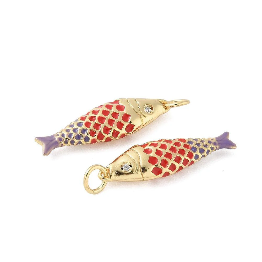 Bedel Vis Emaille met Zirkonia & 18K Goud Plating 25,5mm – per stuk - Image 2