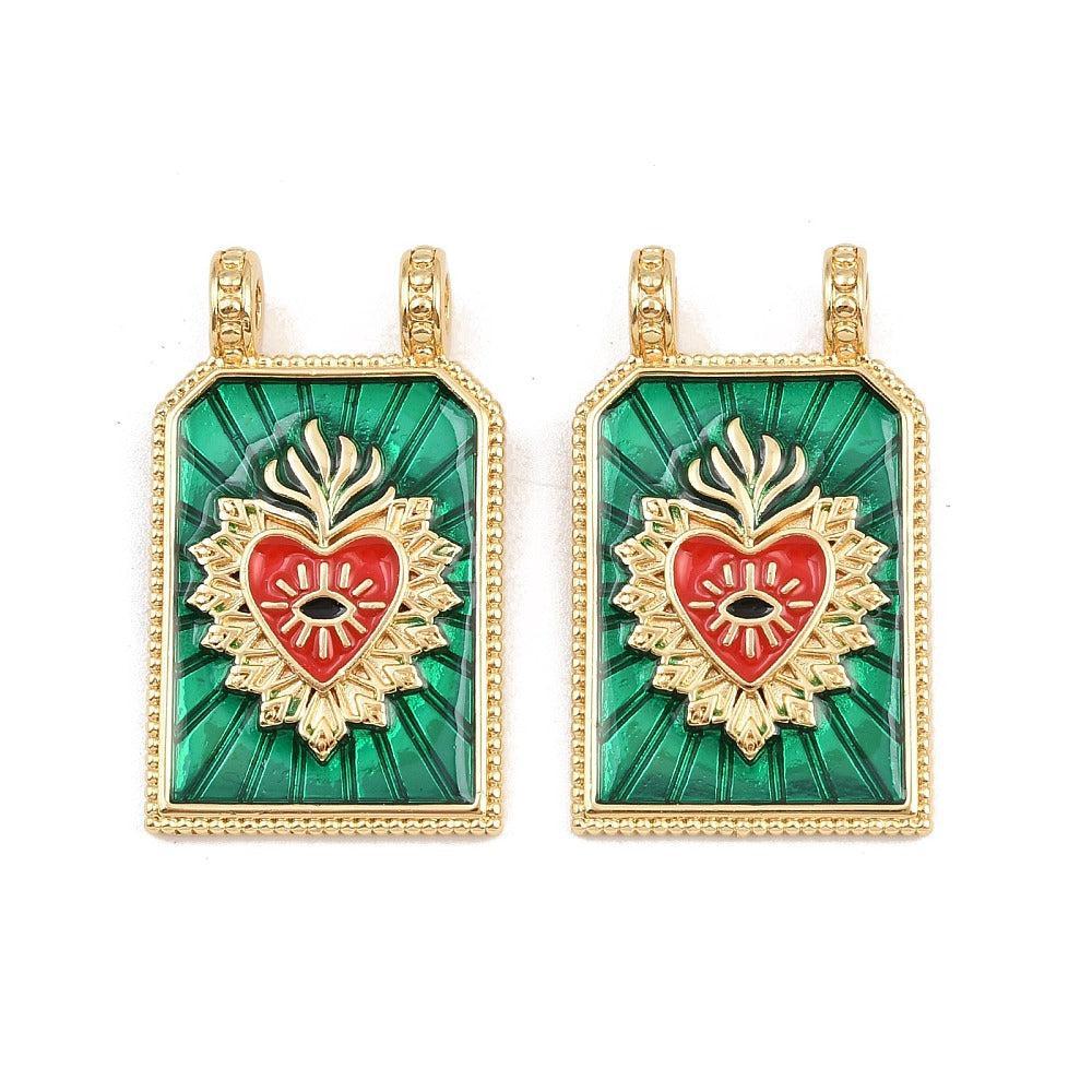 Bedel Rechthoek Sacred Heart Emaille met 18K Goud Plating 29mm – per stuk
