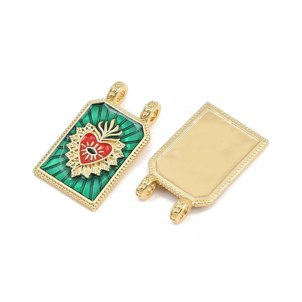 Bedel Rechthoek Sacred Heart Emaille met 18K Goud Plating 29mm – per stuk - Image 2