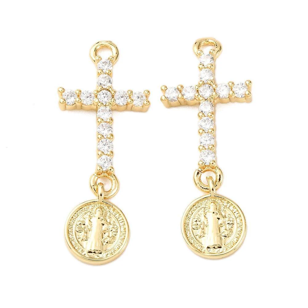 Bedel Kruis & Heilige met Zirkonia & 18K Goud Plating 31,5mm – per stuk - Image 2