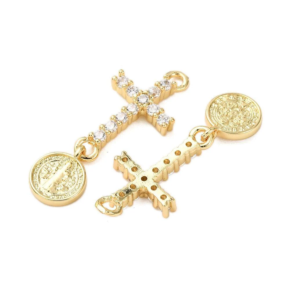 Bedel Kruis & Heilige met Zirkonia & 18K Goud Plating 31,5mm – per stuk - Image 3