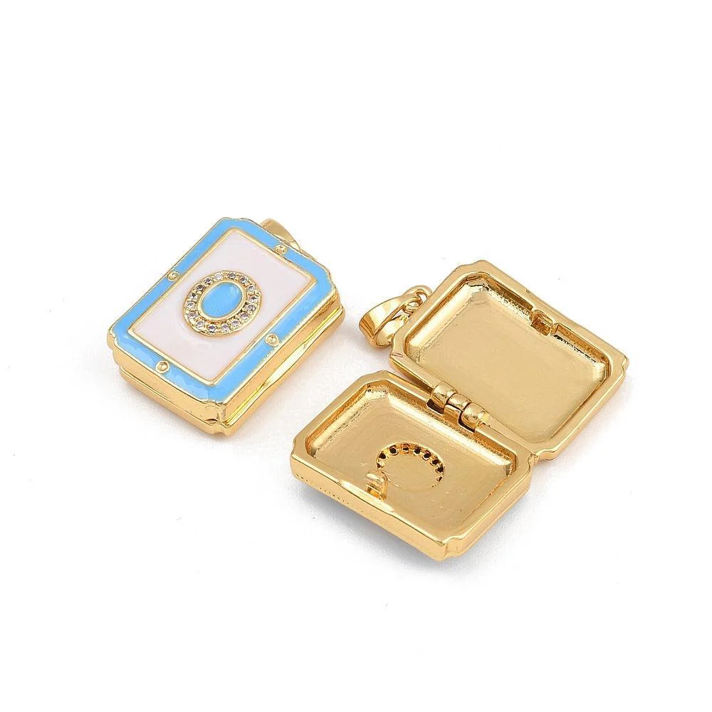 Bedel Hanger Locket Rechthoek Zirkonia & Emaille met 18K Goud Plating 22mm – per stuk - Image 2