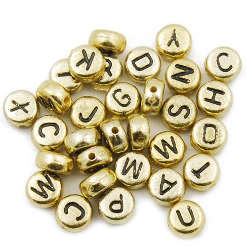 Metallook letterkralen letter A-Z Goud 7mm - per stuk