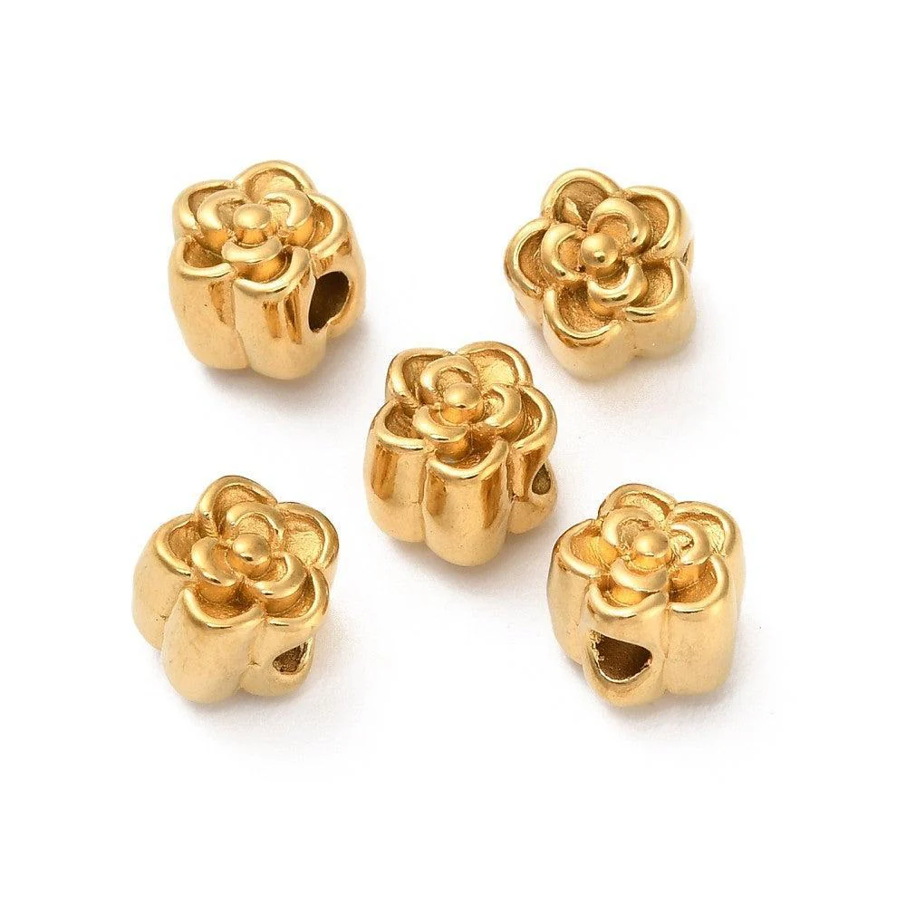 Kraal bloem Premium RVS 18K Gold plated 6mm - per stuk - Image 2