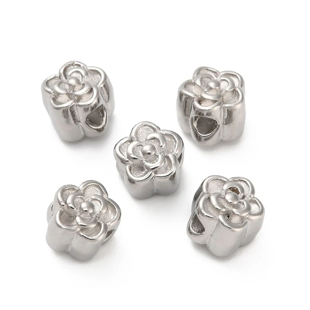 Kraal bloemetje RVS zilver 6mm - per stuk - Image 2