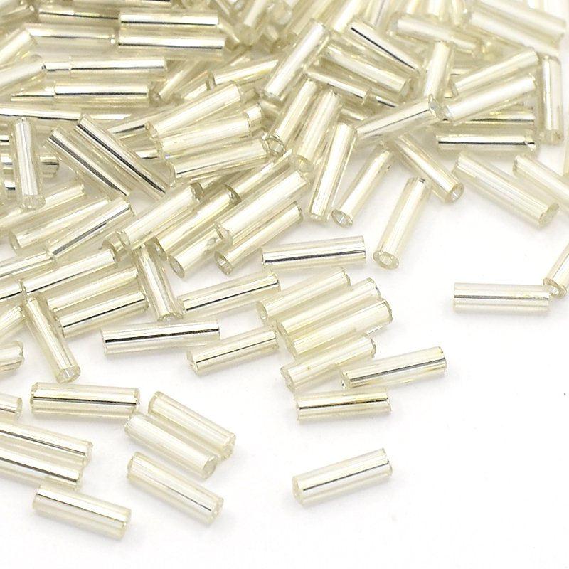 Kraal bugles 6x1.8mm Silverlined white - 5 gram