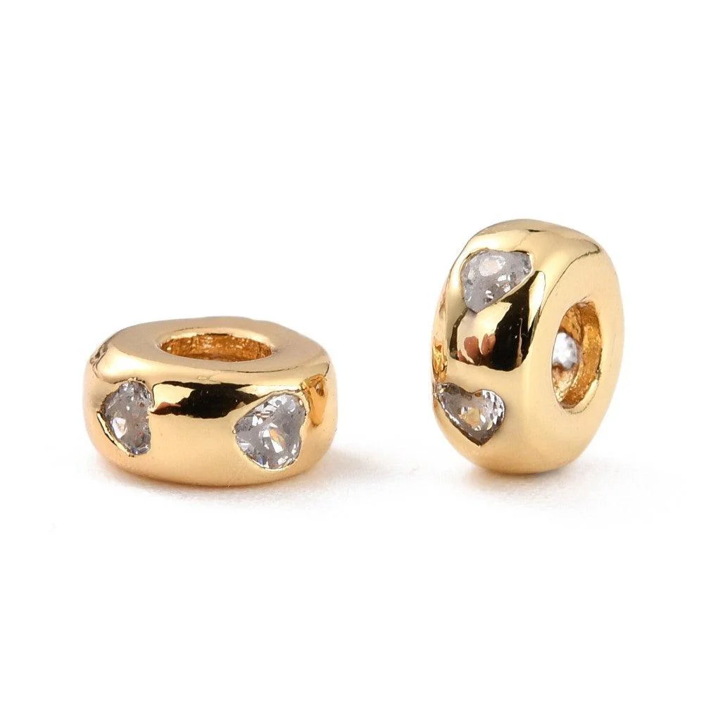 Kraal hart zirconia / brass 18K Gold plated 6x3mm - per stuk