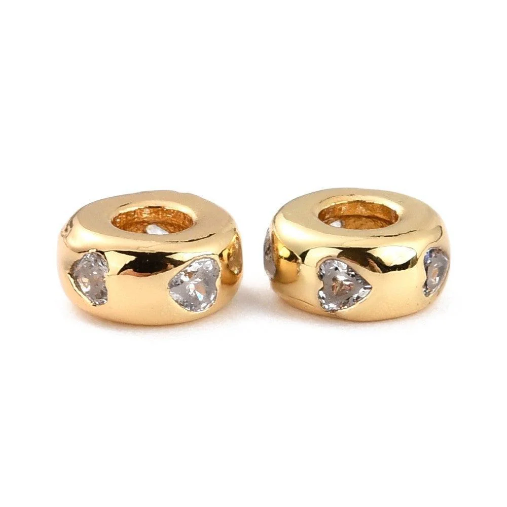 Kraal hart zirconia / brass 18K Gold plated 6x3mm - per stuk - Image 2