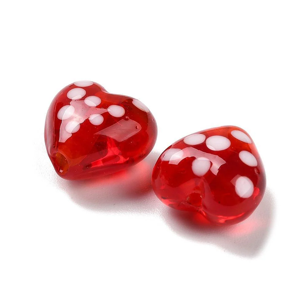 Kraal lampwork hart gestipt 12mm - per stuk