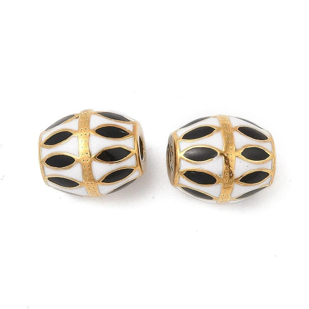 Kraal Ovaal Emaille Goud / Wit / Zwart 13mm - per stuk - Image 2