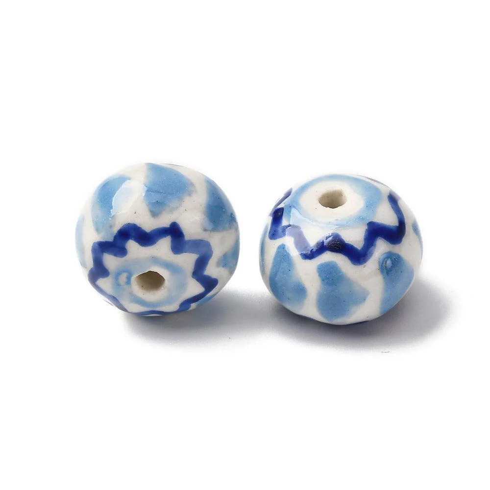 Kraal porselein rondel Blauw 15mm - per stuk - Image 2