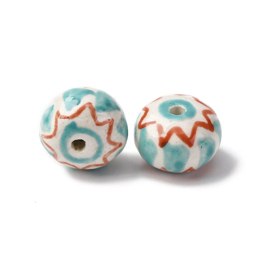 Kraal porselein rondel Turquoise / Rood 15mm - per stuk - Image 2