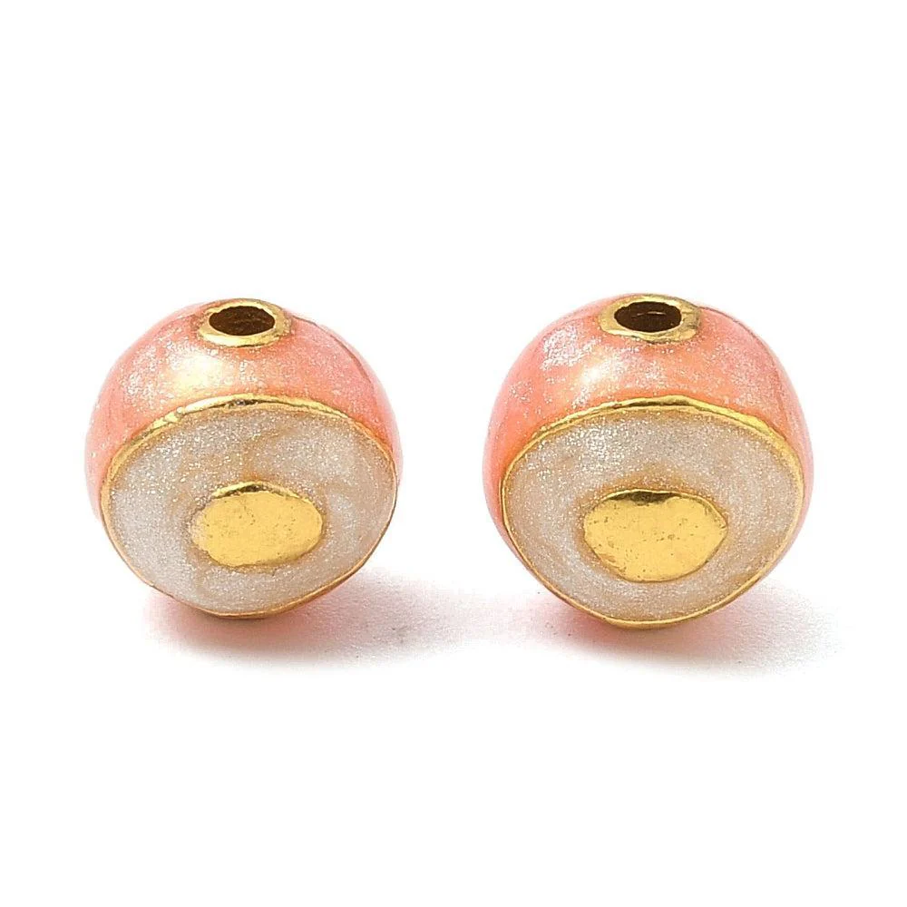 Kraal rond Emaille Goud / Roze 10mm - per stuk