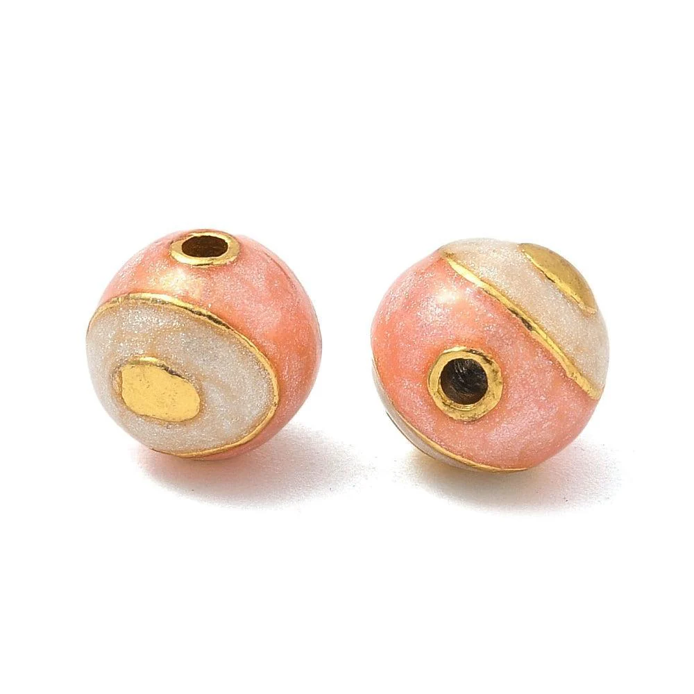 Kraal rond Emaille Goud / Roze 10mm - per stuk - Image 2