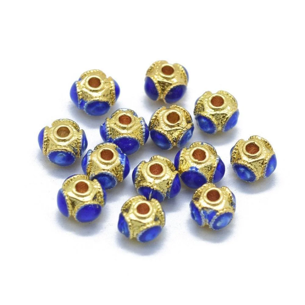 Kraal Rondel Emaille Goud / Blauw 7mm - per stuk - Image 2