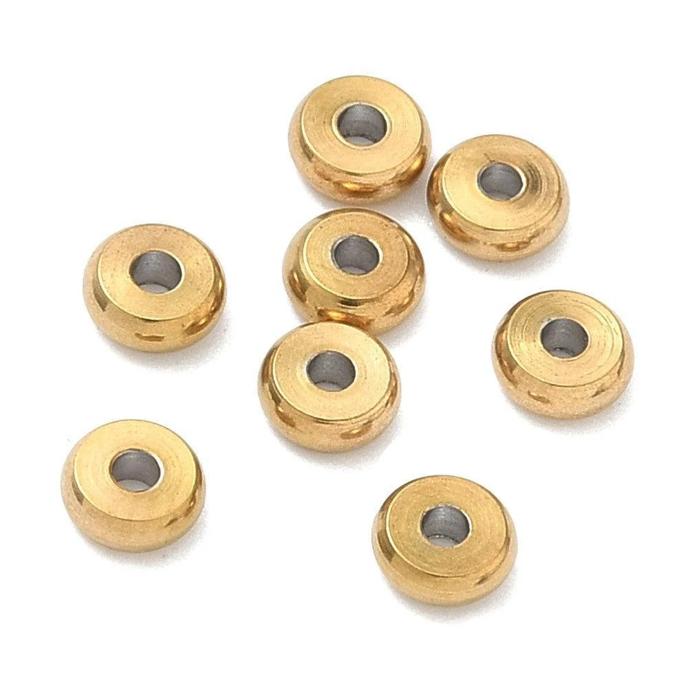 Kraal rond spacer disc Premium RVS 18K Gold plated 4mm - per stuk - Image 2