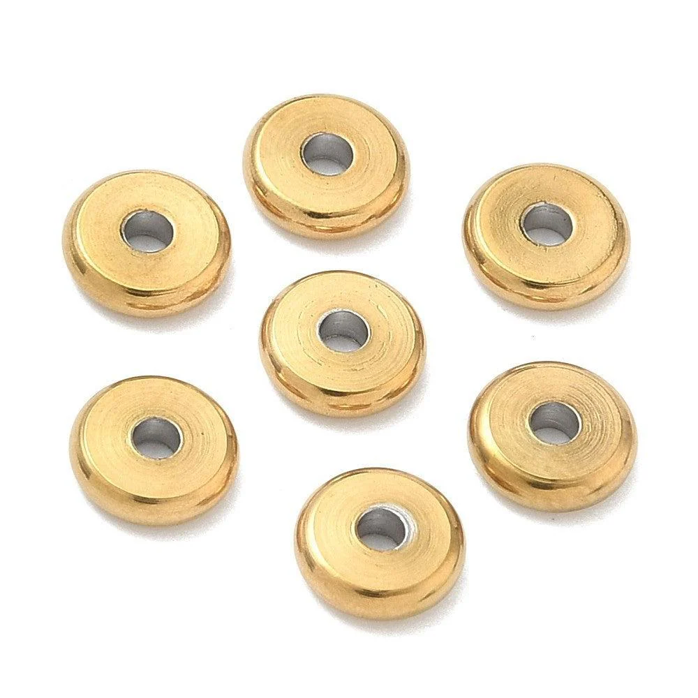 Kraal rond spacer disc Premium RVS 18K Gold plated 6mm - per stuk - Image 2