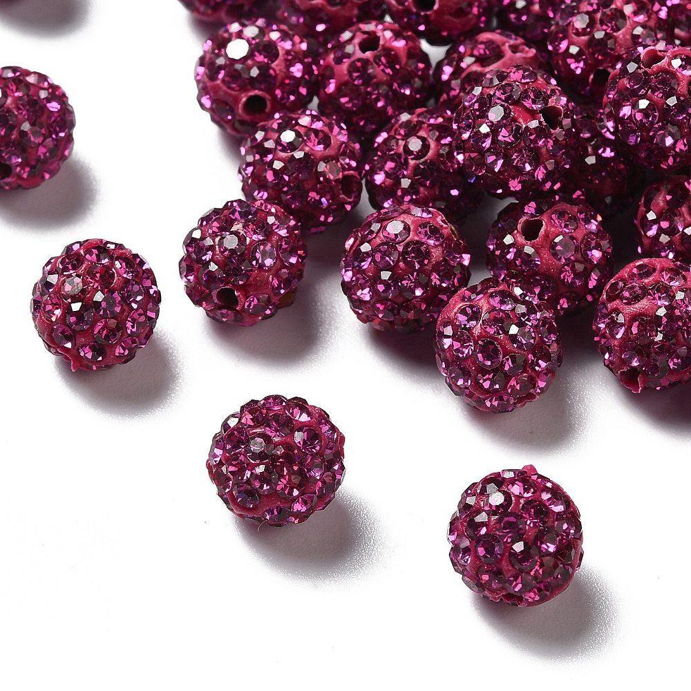 Kraal Rond strass fuchsia 10mm - per stuk