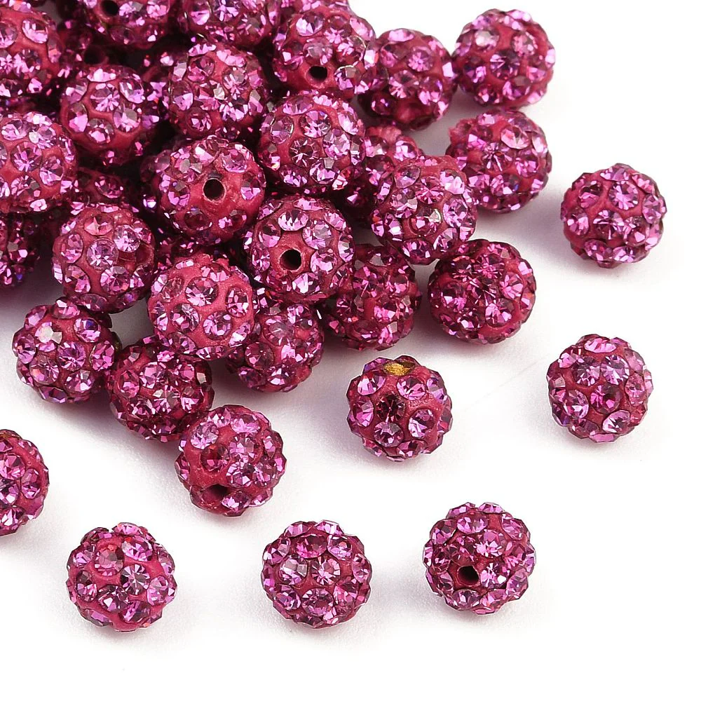 Kraal Rond strass fuchsia 6mm - per stuk