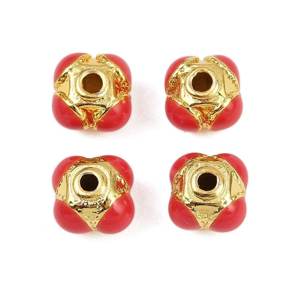 Kraal Rondel Emaille Goud / Cerise 7mm - per stuk - Image 2