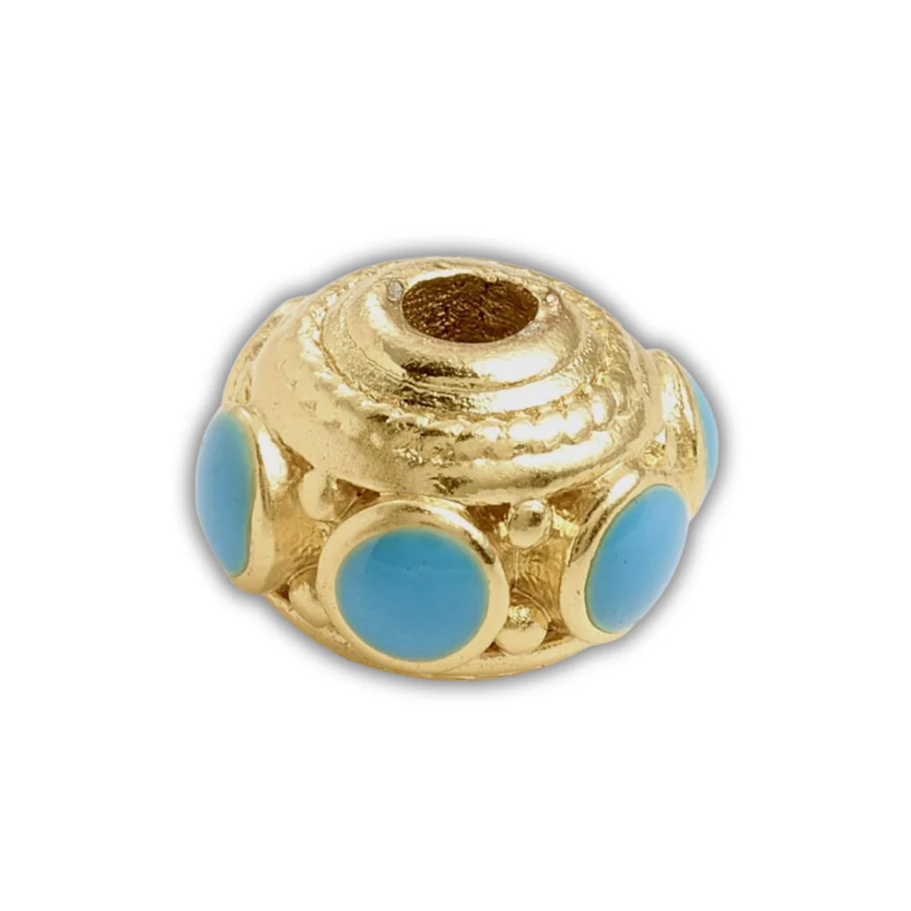 Kraal Rondel Emaille Goud / Sky Blue 8mm - per stuk