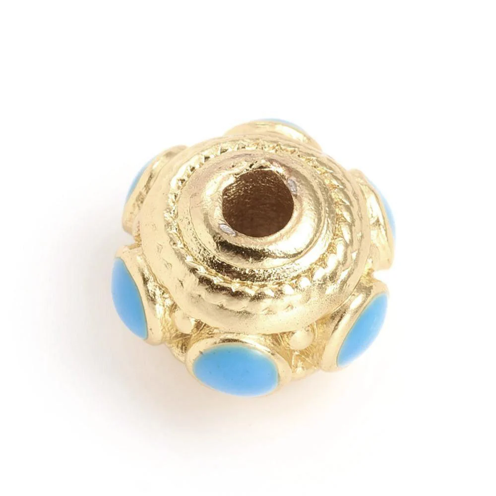 Kraal Rondel Emaille Goud / Sky Blue 8mm - per stuk - Image 2