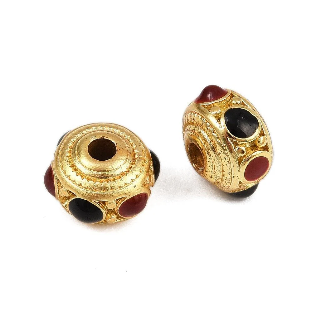 Kraal Rondel Emaille Goud / Zwart / Rood 8mm - per stuk - Image 2