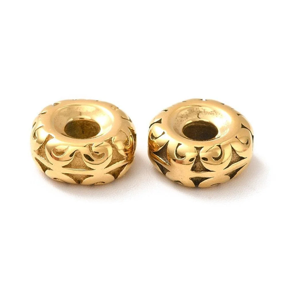 Kraal rondel motief Premium RVS Goud 9x4mm - per stuk - Image 2