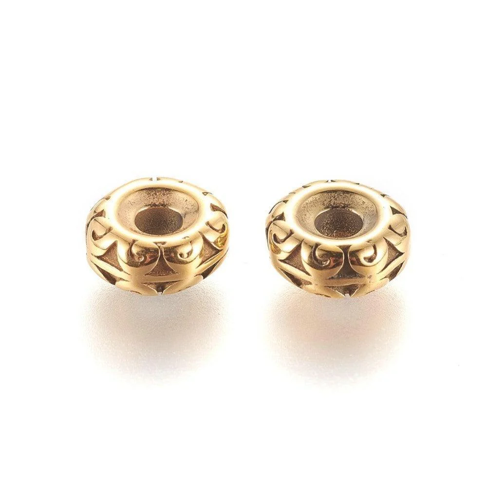 Kraal rondel motief Premium RVS Goud 9x4mm - per stuk - Image 2