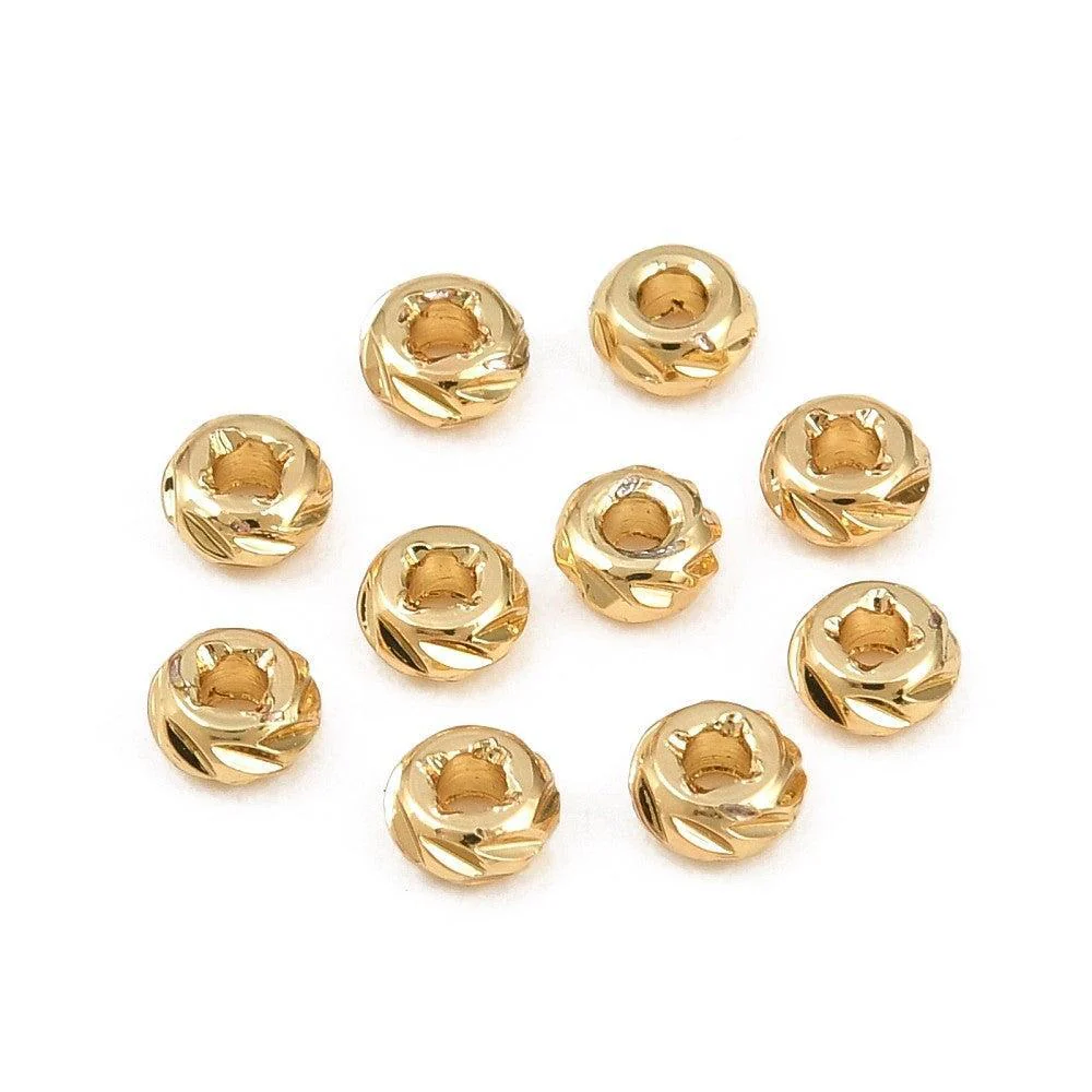 Kraal rondel textuur brass 18K Gold plated 3x2mm - per stuk - Image 2