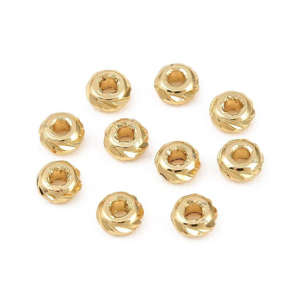 Kraal rondel textuur brass 18K Gold plated 4x2mm - per stuk - Image 2
