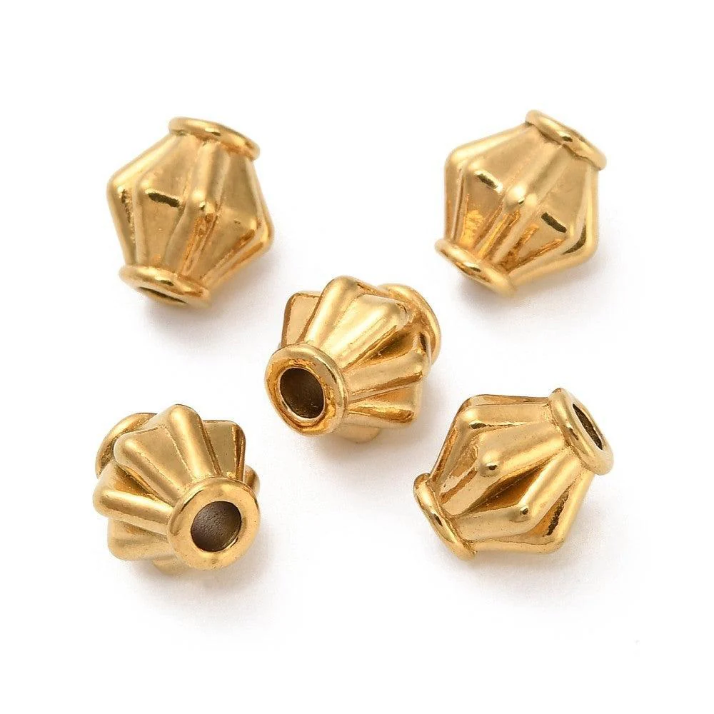 Kraal ruit gestreept Premium RVS 18K Gold plated 6mm - per stuk - Image 2