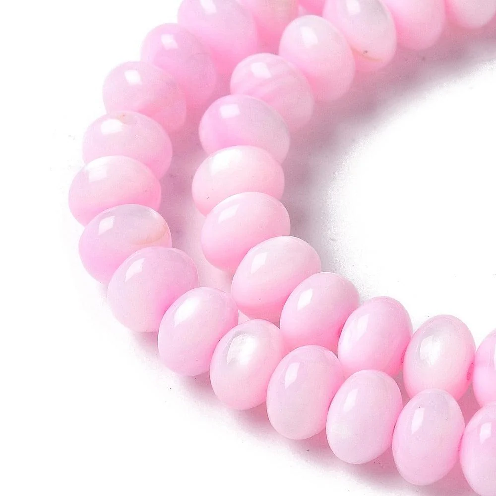 Kraal schelp zoetwater rondelle licht roze 6mm - per stuk - Image 2