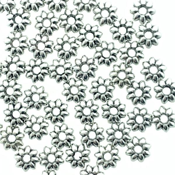 Kraal spacer bloem zilver 5,5x2mm - ±32 stuks