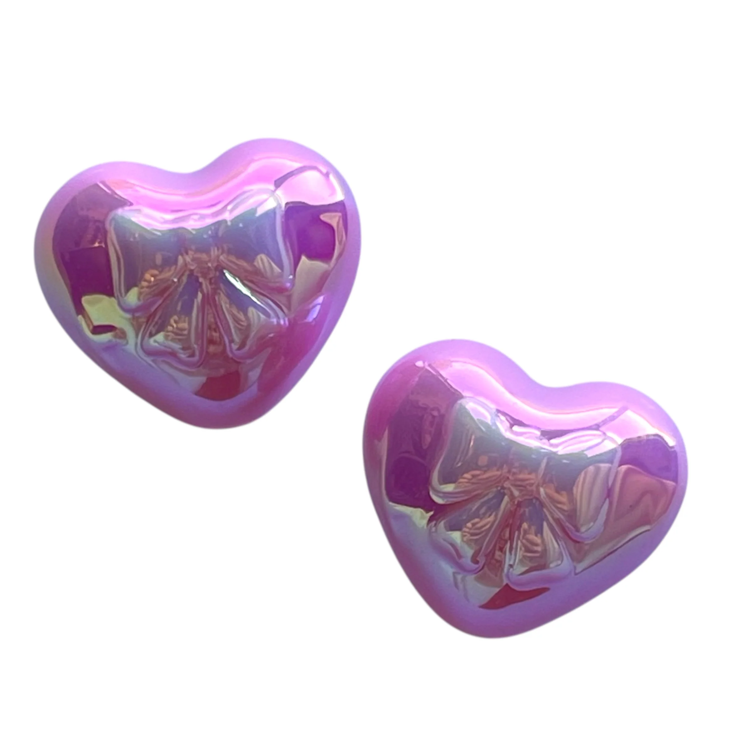 Kraal UV plated acryl hart strikje roze 15mm- per stuk