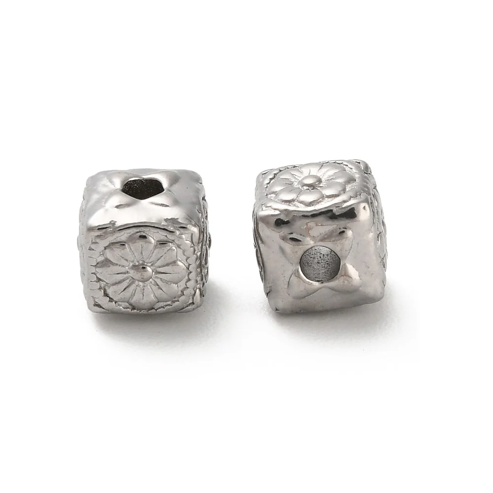 Kraal vierkant bloem RVS zilver 6mm - per stuk