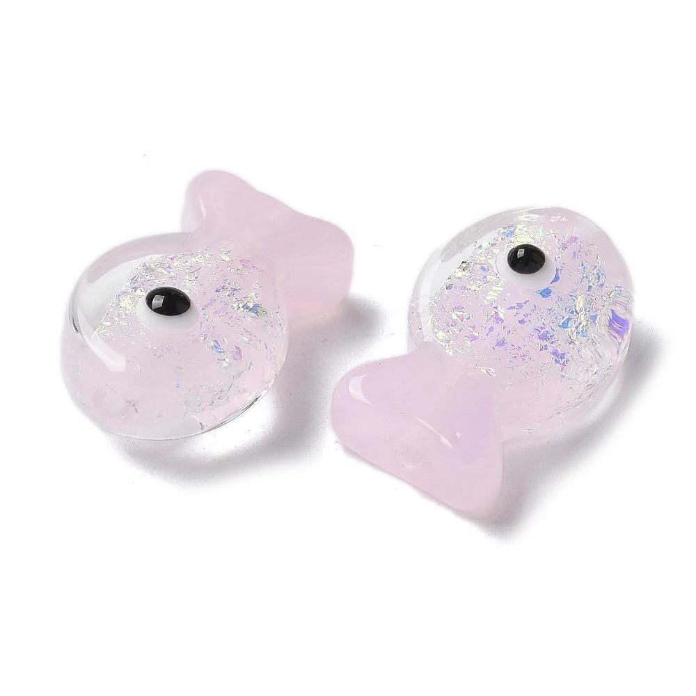 Kraal vis lampwork 20mm Roze- per stuk