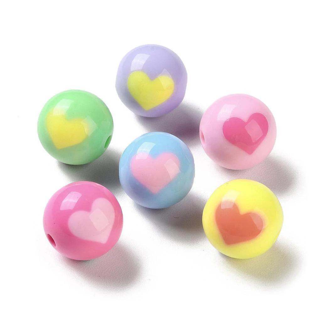 Kralen acryl rond hart gekleurd 15,5mm- per 9 stuks
