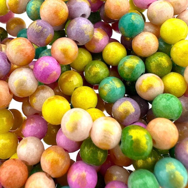 Edelsteen jade gold foil gekleurd 6mm ±15 stuks