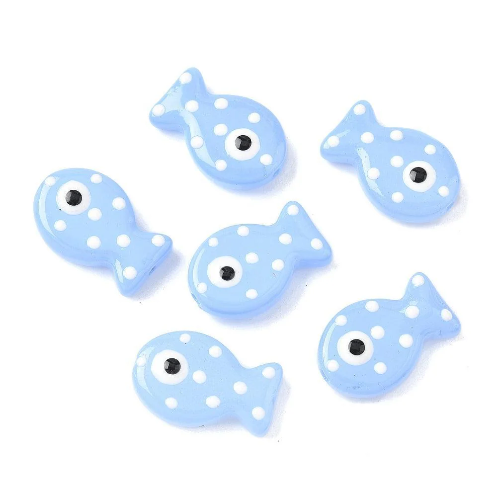 Kralen vis glas / emaille Cornflower Blue 20mm - per stuk