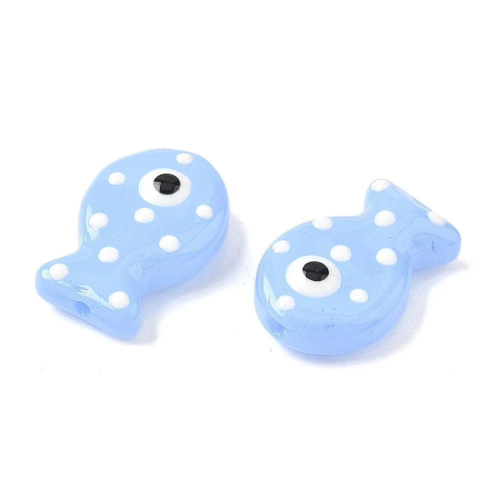 Kralen vis glas / emaille Cornflower Blue 20mm - per stuk - Image 2