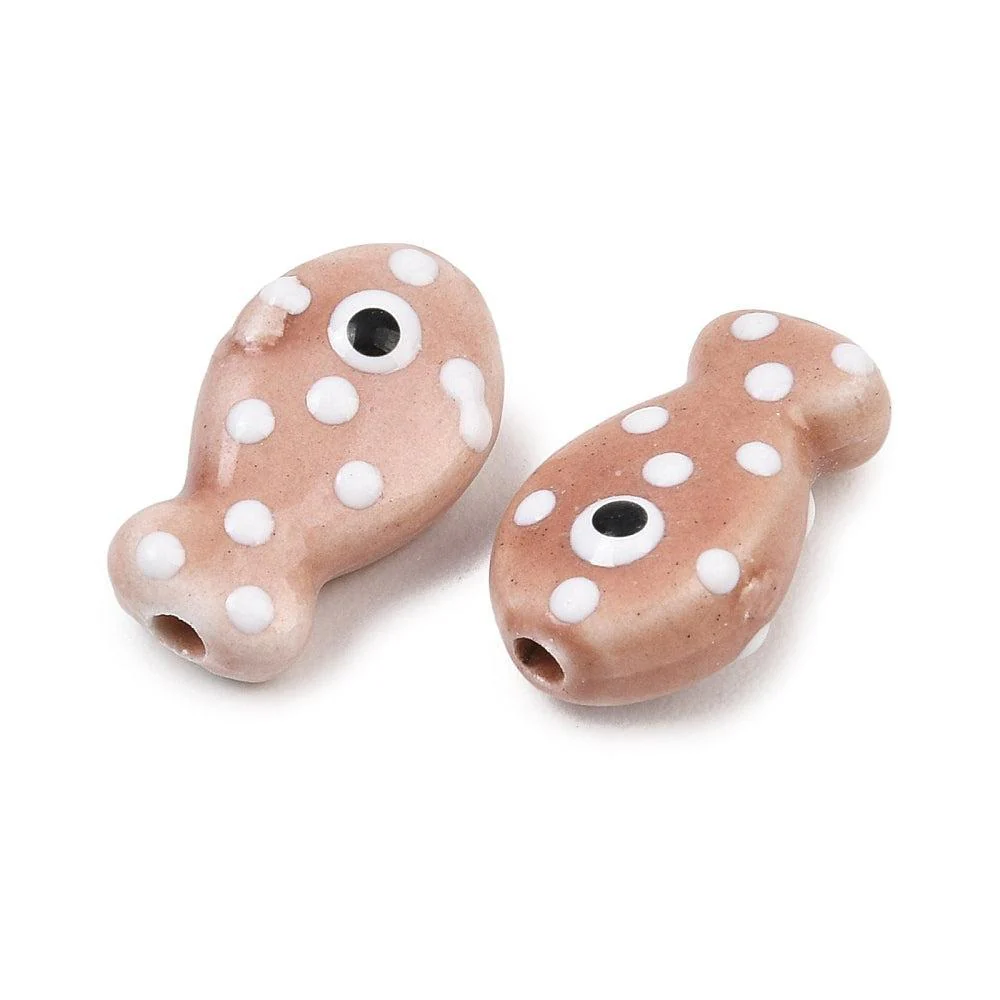 Kralen vis Porselein handmade Rosy Brown 19mm - per stuk - Image 2