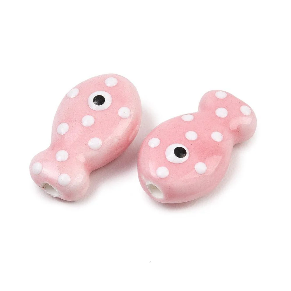 Kralen vis Porselein handmade Pearl Pink 19mm - per stuk - Image 2