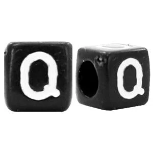 Acryl Letterkralen vierkant Ø3,6mm Q Zwart 6mm - 10 stuks